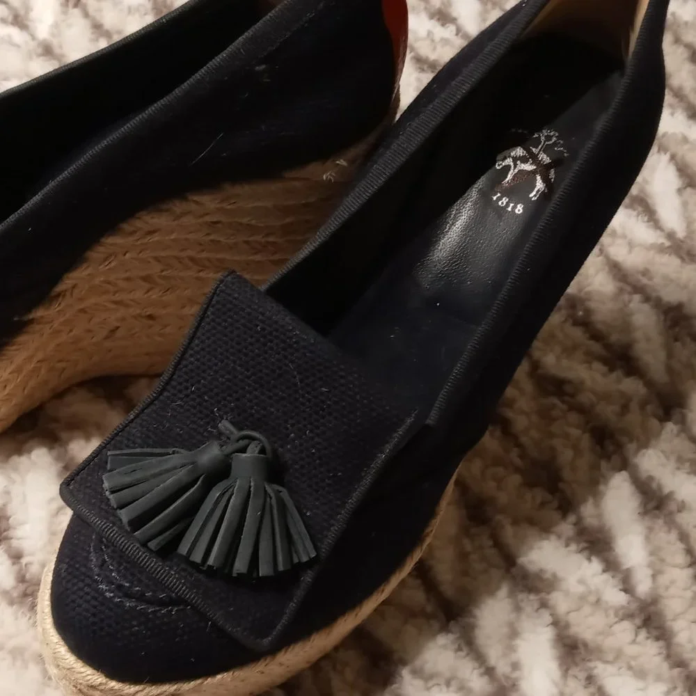 Navy blue Espadrille Tassel platform high heel wedge Women shoe